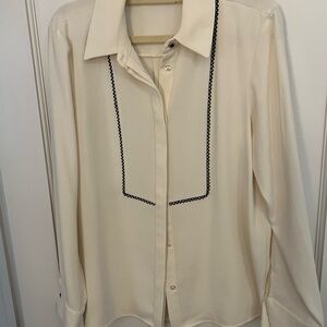 Zara White Collared Button-Down Blouse with Black Label